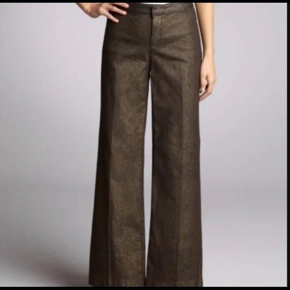 Joie black gold green tint metallic wide leg pants size 8 NOWT
